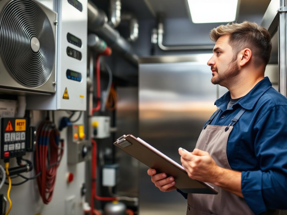 OMES technician inspecting refrigeration and electrical equipment